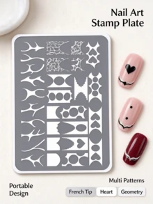 Water Wave French Style Nail Art Stamping Plates, Highly Attractive Portable Multi-Pattern French Transfer Templates, Christmas & Halloween Design Creation, Nail Salon DIY Home Manicure, Water Wave Heart & Geometric Patterns, Quickly Create Exquisite Nail Surface Designs - Multicolor - View 1