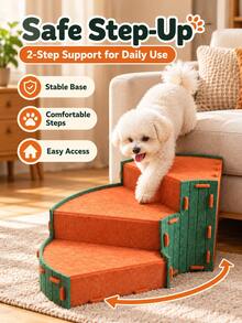 1pc,Suitable For Small Pets,Rotating Structure,Two-Step Design,Soft Felt Material,Pet Stairs,Modern Minimalist Style,Orange And Green Color Block,Rotating Curved Shape,Side Opening Hidden Space,Snap Connection Detail,Assist Small Pets Climbing And Resting,Rotating Pet Stairs,Suitable For Daily Home Use,Suitable For Pet Birthday Celebration,Suitable For Living Room Sofa Bedroom Scenes,Suitable For Spring Summer Autumn Winter All Seasons - Multicolor - View 1