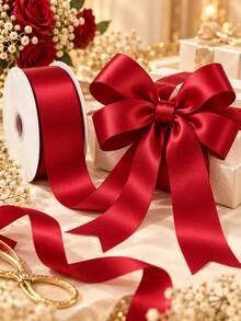 Dark Red Ribbon, Multiple Sizes Available, Soft And Smooth Satin Gift Wrapping Tape, Suitable For Bow Making, Wedding Decoration, Bouquet, Christmas, Valentine's Day, Festival Party And Handmade DIY - Satin Ribbon - View 4