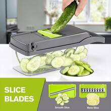16-In-1 Multi-Function Kitchen Vegetable Cutter Set, Equipped With Multi-Function Cutting, Slicing, Dicing And Pressing Tools. Equipped With Transparent Vegetable Box, Drainage Basket And Hand Guard, Labor-Saving And Easy To Clean. It Is A Great Helper For Kitchen Cutting And Easy Storage Of Household Vegetable Cutting Tools, Cucumber - Multicolor - View 7