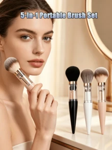 5-In-1 Portable Makeup Brush Set, Detachable Multi-Function Powder, Eyeshadow, Detail, Blending And Blush Brushes, Beginner Travel Makeup Tools - Multicolor - View 1