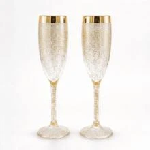 1/6/12pcs Acrylic Transparent Gold Powder Color High Foot Goblets, Various Quantities Available For Champagne And Cocktail, 5oz Rippled Acrylic Material, Suitable For Indoor And Outdoor Use, Parties, Picnics, Events - View 1