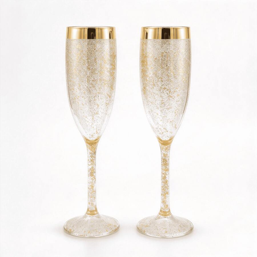 1/6/12pcs Acrylic Transparent Gold Powder Color High Foot Goblets, Various Quantities Available For Champagne And Cocktail, 5oz Rippled Acrylic Material, Suitable For Indoor And Outdoor Use, Parties, Picnics, Events - View 1