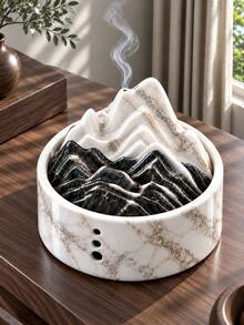 1pc White Marble Pattern Mountain-Shaped Incense Burner, Zen Incense Holder, Smoke Mountain Desktop Decor, Suitable For Meditation And Relaxation - Multicolor - View 4