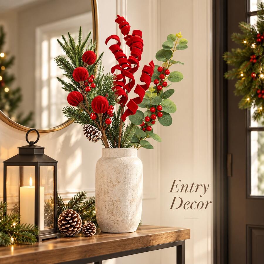 Christmas Decorative Flower Branches 3PCS Multi Style For Home Shop Display - Multicolor - View 1