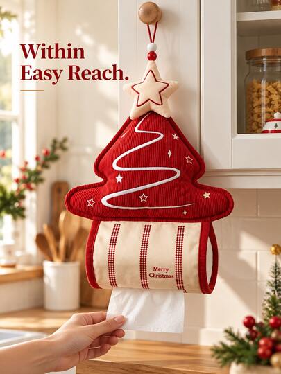 Christmas Tree Shaped Tissue Box - Kitchen Storage Accessory That Can Be Used As Home Decor (Such As Hanging Ornament For Bedroom, Sofa Or Living Room) Or As Car Tissue Holder And Multi-Functional Decorative Item