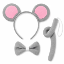 Mouse Costume Accessories For Adults - Grey Mouse Ears Headband Set, Plush Bow Tie And Bendable Tail, Cute Animal Cosplay Kit For Halloween Carnival - Beige - View 10
