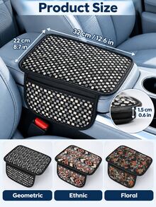 Bohemian Style Polyester Car Armrest Cover, Geometric Print And Checkerboard Pattern, Thickened Center Console Armrest Pad With Side Storage Pocket, Easy Install Armrest Protector, Suitable For Cars, SUVs, Sedans, Perfect For Driving, Road Trips, Daily Commute, Autumn/Winter Travel - Multicolor - View 7