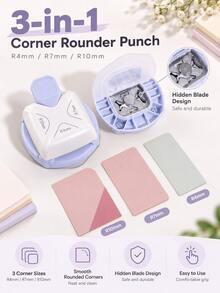 1 buah alat pemotong dan pelubang sudut kertas 3-in-1, ukuran R4mm, R7mm, R10mm untuk pembuatan buku tempel dan kerajinan tangan DIY. - MultiWarna - View 10