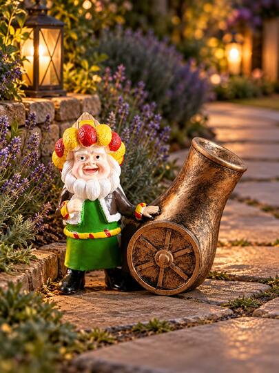 1 Piece Garden Gnome With Cannon, Whimsical Storybook Style Outdoor Statue For Flowers Or Herbs, Charming Yard And Patio Decor For Lawn, Porch, Garden Pathway, Fairy Garden Display And Cottage Garden Accent