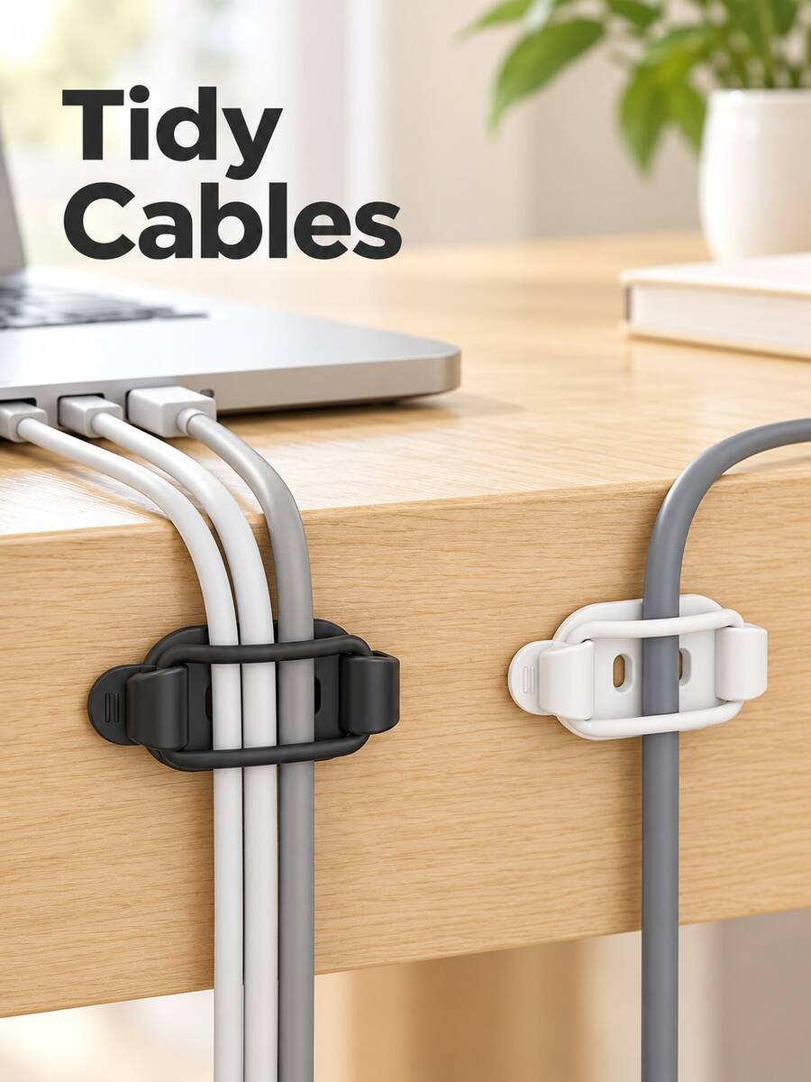 10pcs Self-Adhesive Silicone Cable Organizers, Flexible Cable Clips, Cable Ties, Desktop Cable Clips, Cable Management, Cable Organizer, Office Desk Accessories, Home And Office Charging Cable Storage