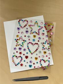 1pc/2pcs, ABS Plastic Face Decoration Sticker Set With Tweezers, Colorful Rhinestone White Rhinestone Rainbow Moon White Moon, Christmas Party Photo Shoot New Year's Eve Music Festival Concert Face Makeup Stickers - Multicolor - View 12