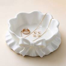 1pc Jewelry Storage Tray, Desktop Cosmetic Organizer, Bedroom Vanity Jewelry Storage Dish, Hair Accessories Ring Earring Necklace Storage Tray, Desktop Storage Basket, Bedroom Desktop Jewelry Storage Rack, Desktop Storage Container - White - View 2