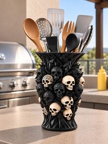 Halloween Pumpkin Face Pen Holder, Jack-O'-Lantern Desktop Storage Cup, Cute Desk Makeup Brush Organizer - Diamond Skull - View 4