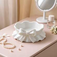 1pc Jewelry Storage Tray, Desktop Cosmetic Organizer, Bedroom Vanity Jewelry Storage Dish, Hair Accessories Ring Earring Necklace Storage Tray, Desktop Storage Basket, Bedroom Desktop Jewelry Storage Rack, Desktop Storage Container - White - View 1