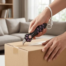 2pcs Set (1pc Cute Cat Paw Retractable Utility Knife + 1pc Lanyard) Portable Curved Blade Box Opener, Non-Slip Handle, Suitable For Home Package Unboxing, Crafting, Back To School And Office Desk Accessories - Multiple Styles - View 2