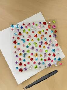 1pc/2pcs, ABS Plastic Face Decoration Sticker Set With Tweezers, Colorful Rhinestone White Rhinestone Rainbow Moon White Moon, Christmas Party Photo Shoot New Year's Eve Music Festival Concert Face Makeup Stickers - Multicolor - View 20