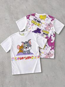 Strevion TOM & JERRY تي شيرت رجالي كاجوال بأكمام قصيرة وياقة دائرية بنقشة كرتونية - متعدد الألوان - مشاهدة 2