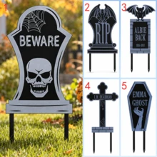 Halloween Graveyard Yard Decor, Custom Tombstone Metal Garden Stakes, Skull Bat Cross Spooky Outdoor Lawn Ornament For Halloween Party - Style 6 - View 1