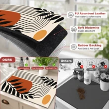 1pc Modern Abstract Plant Pattern Dish Drying Mat, Rectangular Kitchen Absorbent Mat, Featuring Beige, Black, Caramel Orange And Mustard Yellow Color Palette With Fluid Stripes, Geometric Color Blocks And Black Branch Elements, Minimalist Modern Style, Suitable For Kitchen Countertop, Sink Area And Dining Table, Combining Practicality And Decorative Appeal - Multicolor - View 7