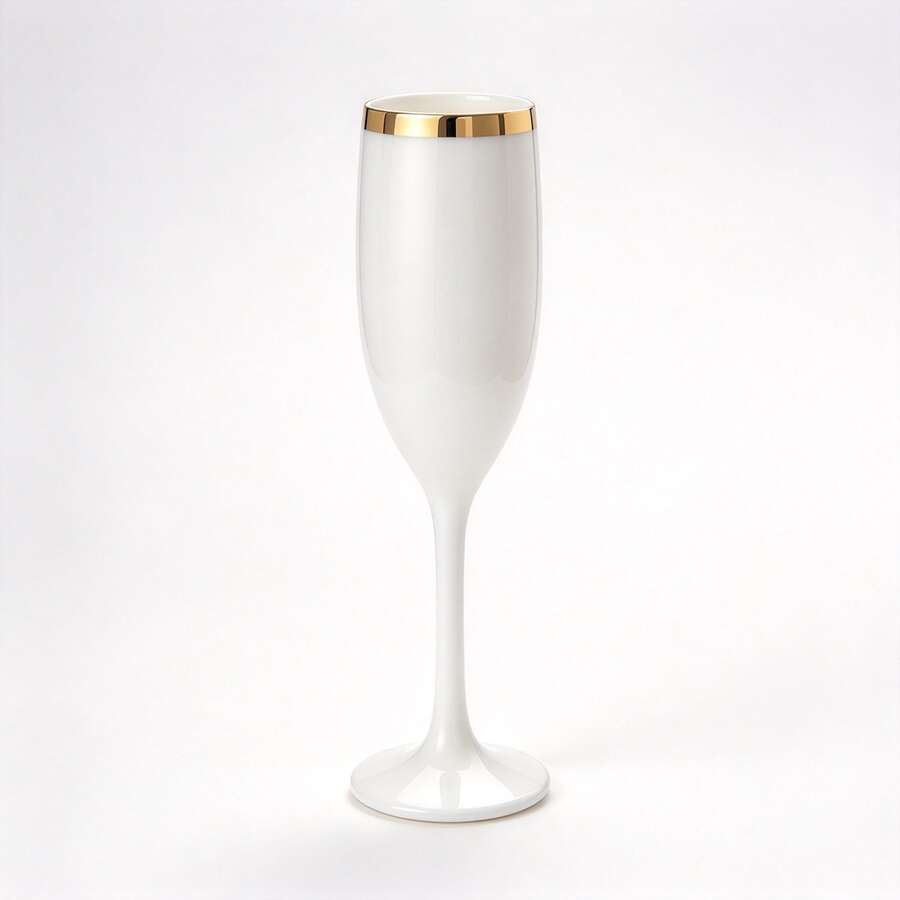 1/6/12pcs White Cups With Gold Rim Classic Stemware, Various Quantities Available Champagne And Cocktail Soft Acrylic Material 5oz Ribbed Glassware Classic Cocktail Indoor And Outdoor, Suitable For Parties, Gatherings, Picnics, Events - View 1