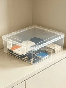 Square Transparent PP Plastic Storage Box With Flip Lid, Large Capacity Snap Lock Storage Container, Durable And Dust-Proof, Suitable For Storing Jewelry, Cosmetics, Crafts And Miscellaneous Items, Ideal For Bedroom, Study And Countertop Organization - Multicolor - View 5