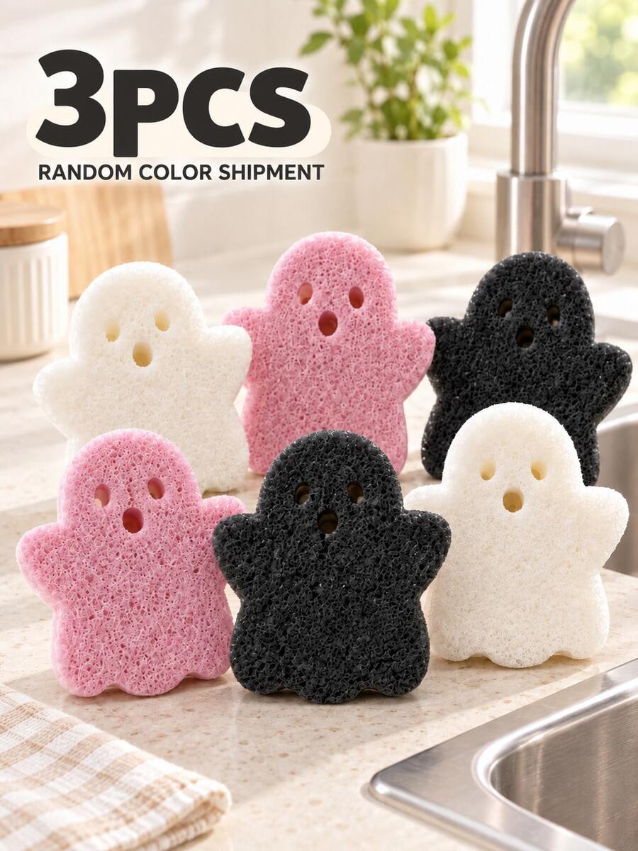 3Pcs Halloween Ghost Kitchen Sponge 3 Layer Double Sided Multicolor Cleaning Scrubber Multifunctional Dish Washing Cloth For Sink Stove Dish Pot Pan Kitchen Cleaning Tools Tidy Effortless Clean Back To School Graduation Perfect Gift