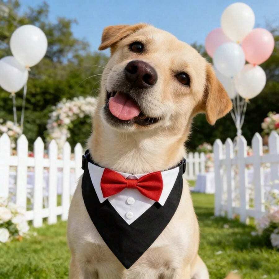 Bowknot Pet Collar, Suitable For Small Dogs, Adjustable, Formal Style, Triangle Neckline Design, Suitable For Weddings, Birthdays, Costume Parties Or Role-Play Parties. - Blue - View 1