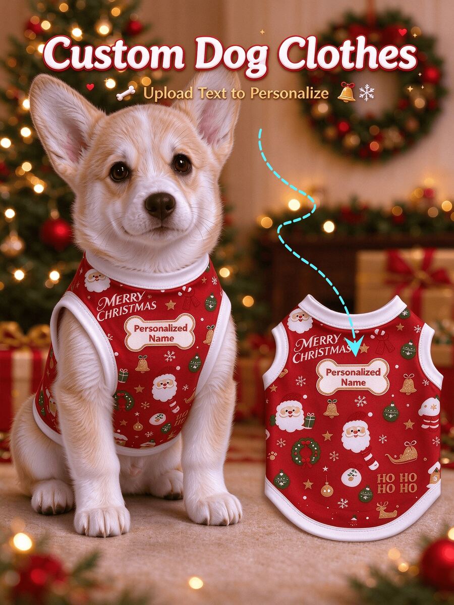 1 st anpassade julkläder för katt och hund, personlig husdjursväst T-shirt med anpassat namn, söt och bekväm värmeöverföringstryck, unik hundtassdesign, perfekt present för hundar, mjuk och varm