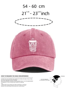 Vintage Washed Distressed Soft Top Baseball Cap For Women, Life Is Better With Coffee Coffee Cup Letter Print Curved Brim Baseball Cap, Outdoor Adjustable - A - View 2