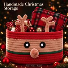 1pc Cute Christmas Theme Storage Basket, Home Living Room Holiday Decoration Gift Storage Bin - Multicolor - View 1