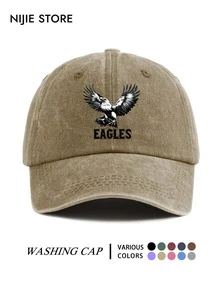 Vintage Washed Distressed Soft Top Baseball Cap Unisex, Spreading Eagle EAGLES Letter Print Curved Brim Baseball Cap, Outdoor Adjustable - A - View 14