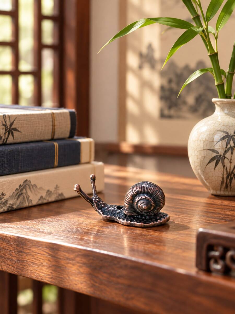 Copper Snail Figurine, Tabletop Desktop Statue, Plant Pot Landscape Decor, Bonsai Terrarium Scene Ornament, Indoor Desk Display Decoration, Office Study Table Accent Decor - Brass Snail - View 1