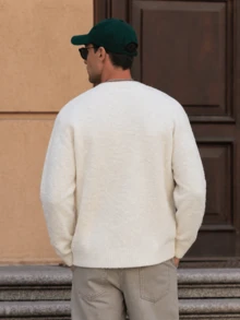 Men's 2-Way Wearable Lazy Textured Knitted-Like Knit V-Neck Button Cardigan Long Sleeve Sweater Jacket, Autumn/Winter - Beige - View 2
