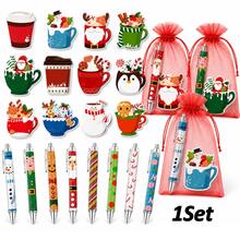 1/8 Set Christmas Notepad & Ballpoint Pen (With Mesh Bag), Snowman, Christmas Tree, Reindeer, Santa Claus Designs, Christmas Party Gifts, School & Office Supplies, Random Patterns - A - View 11