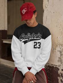 FRACTYR Men's Vintage Sports 23 Number Graphic, California Theme Crew Neck Sweatshirt, American College Style Loose Casual Pullover - White - View 1