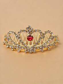 1 chiếc vương miện lược mini đính đá rhinestone sáng bóng thời trang, phụ kiện tóc phong cách công chúa cho cô dâu đám cưới, tiệc sinh nhật - Vàng - Xem 4