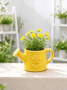 Creative Watering Can Embossed Ceramic Small Flower Pot, Macaron Colorful Mini Succulent Planter, Desktop Gardening Decorative Potted Plant Container - Watering Can - View 8
