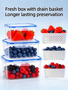 3/1pc 4-In-1 Refrigerator Fruit Storage Box With Detachable Colander, Airtight Leak-Proof, Stackable, Fresh Food Preservation, Berry Vegetable Produce Drain Basket, Refrigerator Fresh-Keeping Box - Multicolor - View 13