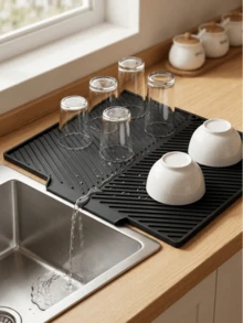 Silicone Dish Drying Mat, Foldable Kitchen Drainer Mat, Dish Drying Pad, Sink Anti-Slip Mat; Heat Resistant, Shock Absorbing, Noise Reducing; Tabletop Heat Insulation Mat; Foldable And Rollable, Easy To Store; Kitchen Essential, Kitchen Decor. Halloween, Christmas Gift, Ideal Gift For Women. Kitchen Gadget; Tabletop Accessory, Kitchen Accessory. - Multicolor - View 10