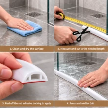 1pc 1m/39.37in Self Adhesive Water Barrier Strip, Floor Water Stopper, Splash Block For Shower Space, Bathroom, Kitchen And Wet Area, Room Water Separator To Block Splashing And Prevent Water Spread On Indoor Surfaces - A - View 8