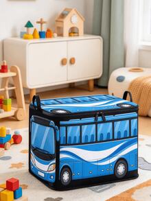 Cute Bus Print Storage Bag, Multi-Functional Storage Bag, Highly Attractive Cartoon Bus Print Storage Basket, Home Organization Bedroom Closet Clothing Storage, Travel Portable Personal Storage Bag, Bathroom Toiletries Storage, Desktop Miscellaneous Items Storage, Handheld Large Capacity Storage Box, Fun Cartoon Pattern Design, Practical Home Organization Item, Suitable As Birthday Gift, Home, Travel, Dormitory Multi-Scenario Use - Multicolor - View 7