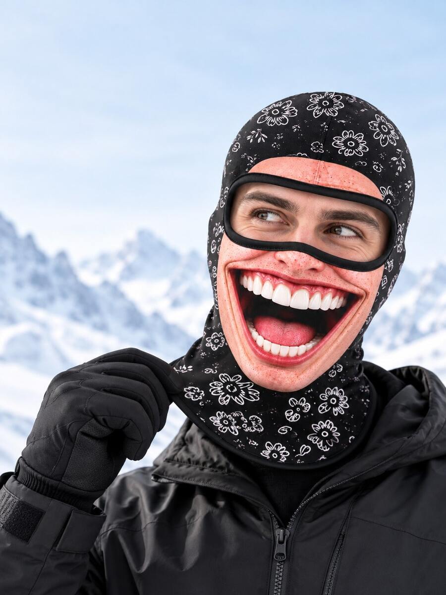 1件趣味逼真臉部連帽面罩，適合長者的滑雪面罩，3D列印全臉冬季款 - 彩色 - 查看 1