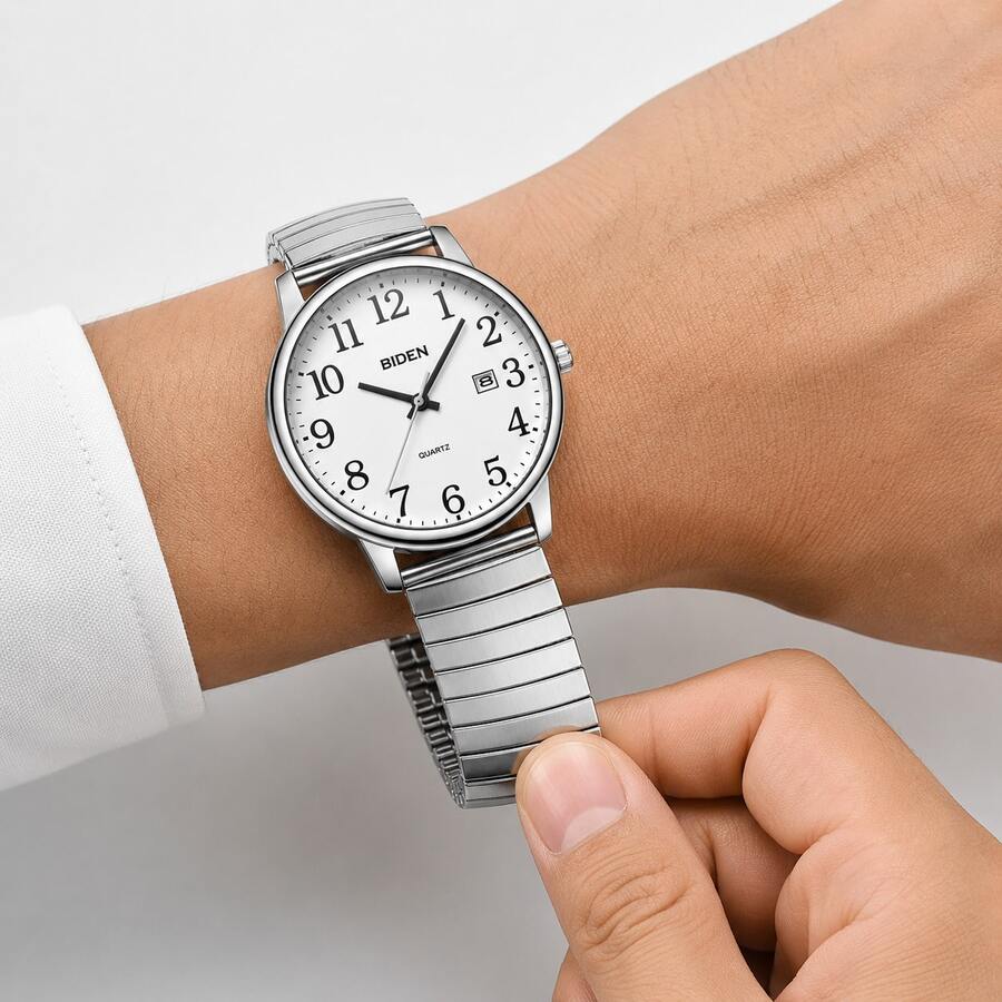 BIDEN Men's Watch Easy To Read Analog Quartz Water Resistant Watch Sport Style Date 38mm Stainless Steel Expansion Band 3ATM Unisex