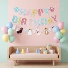 1set Felt Pet Dog Birthday Banner, Colorful Paw Print, Hanging Banner, Wall Decor, Room And Out Decor, Funny Party Supplies For Pet Birthday Party - Multicolor - View 1