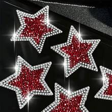 5Pcs Silver Red Five-Pointed Star Rhinestone Hotfix Transfer, Hot Iron-On Applique, Unisex Clothing Accessories, Creative Personalized DIY Patch, Suitable For Clothes, Shoes, Hats, Jeans, Bags, Etc. - Pentagram - View 7