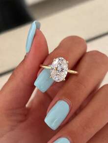 1pc Shiny Oval Engagement Ring Wedding Ring Women's Promise Ring Eternity Ring Exquisite Jewelry Gift - Gold - View 5