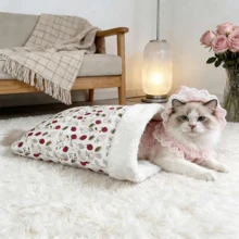 Comfortable And Warm Winter Cat Bed, Soft Plush Cat Sleeping Bag, Portable Cat Bed Suitable For Indoor Cats, 360° Enclosed Cat Hideout Suitable For Cats And Small Dogs, Suitable For 8.82-17.64 Lbs Cats (Cute Pattern) - Multicolor - View 3