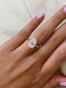 1pc Sparkling 1/2/4 Carat Pear Cut Ring, Engagement Ring, Wedding Ring, Women's Promise Ring, Eternity Ring, Exquisite Jewelry Gift - Silver - View 6