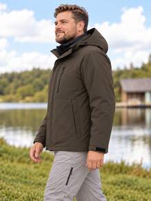 Plus Size Men 2 Pieces Hooded Puffer Jacket, Removable Inner Quilted Liner, Outdoor Warm Winter Coat - Olive Green - View 2